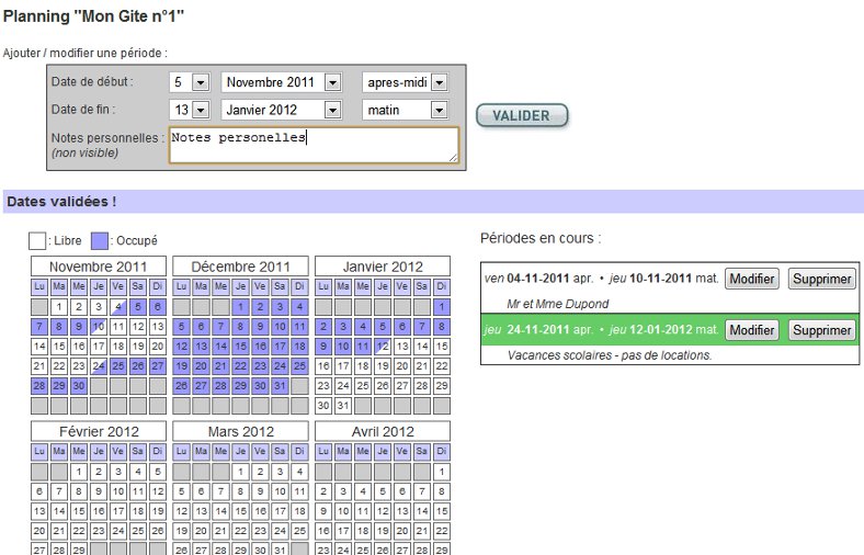 Planning Chambre d'hotes